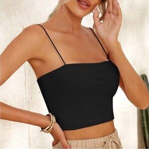 Zara Black Sleeveless Fitted Crop Camisole